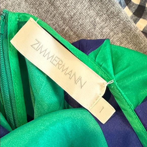 Zimmerman sz 1 Green and Navy Chevron Ruffle Maxi Dress - Picture 5 of 5
